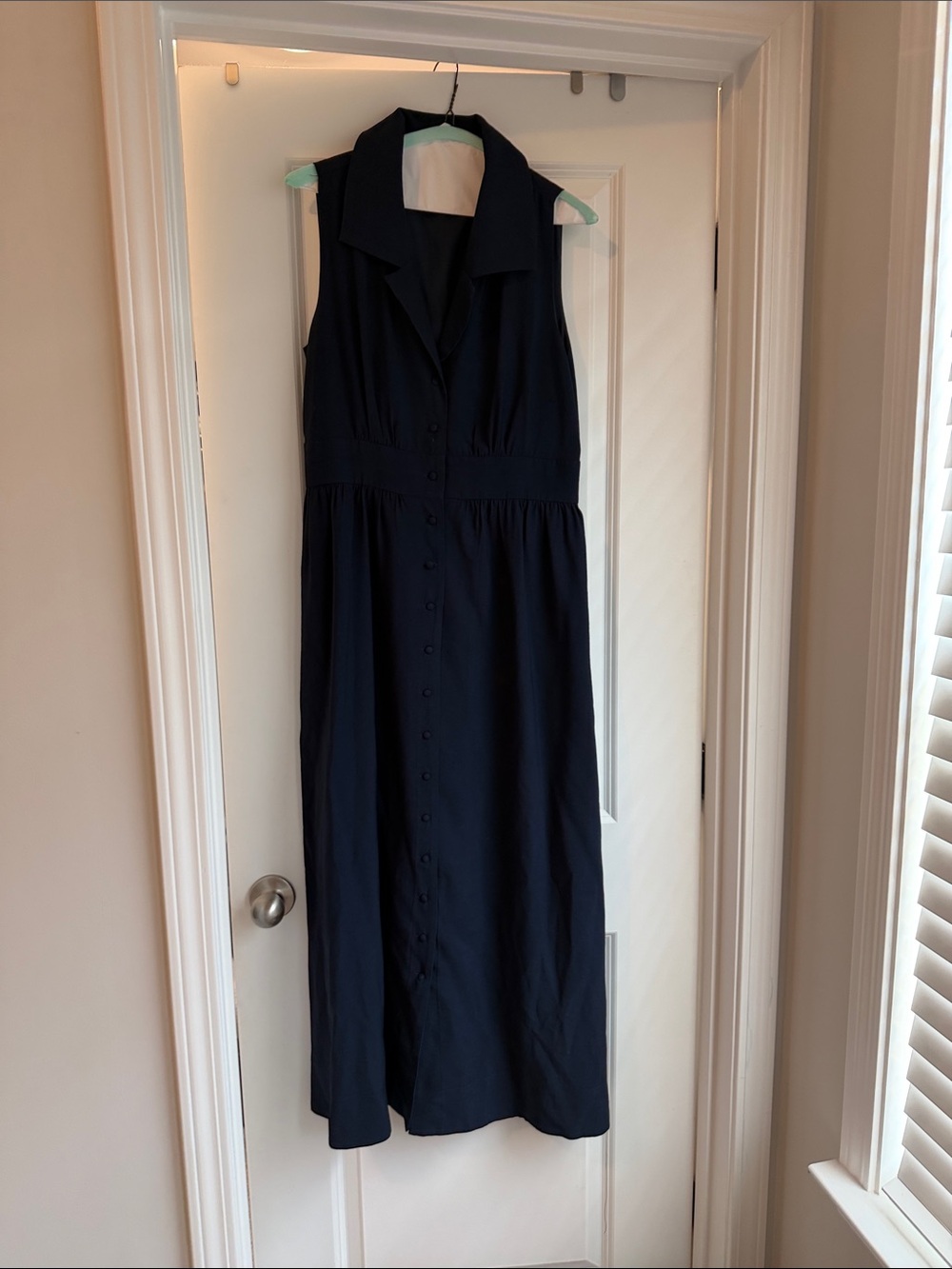 Classic Navy Sleeveless Button-Front Maxi Dress